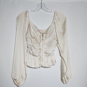 PROMESA Cream Ruffled Tie-Front Peplum Blouse